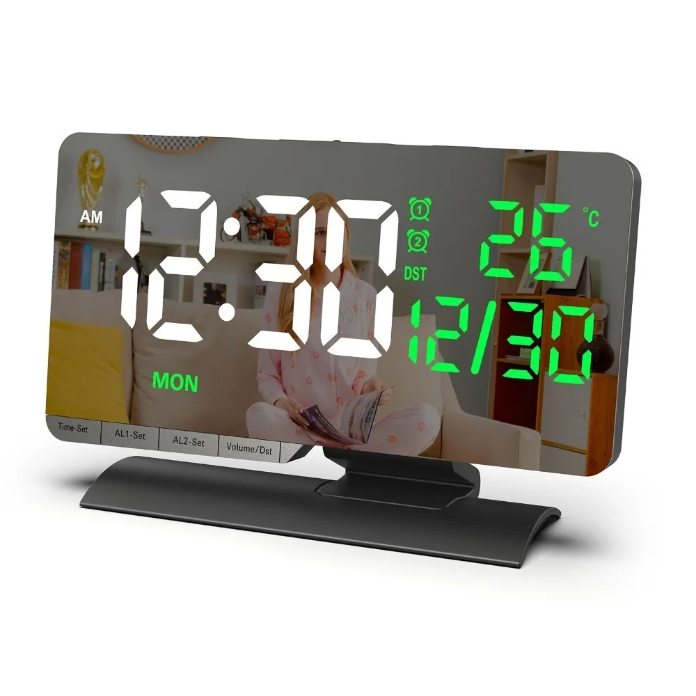Multicolor Table Clock Indoor Temperature Display Large Screen Digital Desk Clock Perpetual Calendar 6-Level Dimmer