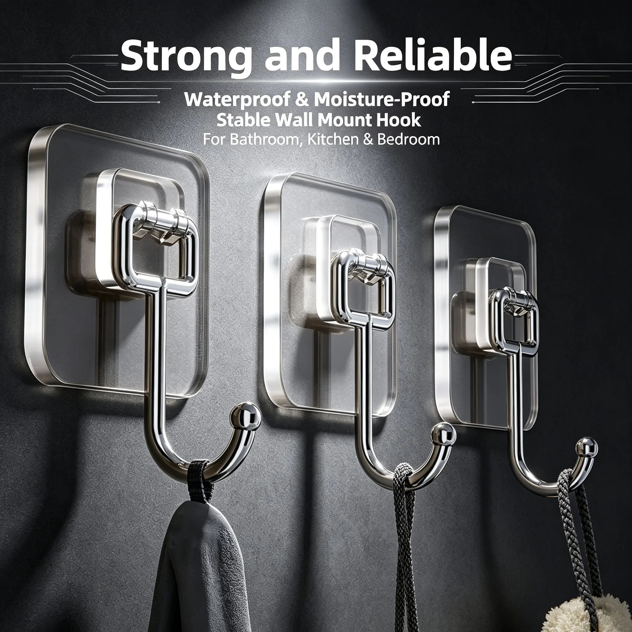 Strong Waterproof Rotatable Wall Hanging Hooks Self‑Adhesive Sticker Holder for Kitchen Bathroom Door Storage Organizer