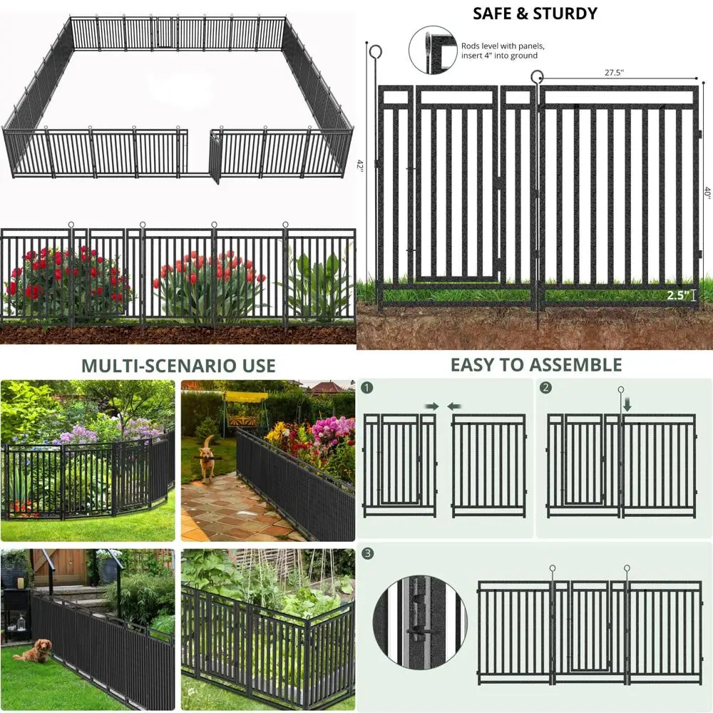 

decorative garden fence large dog fence outdoor for yard, 72ft (l) × 40in (h), 28 panels + 4 gates, metal animal barrier fencing