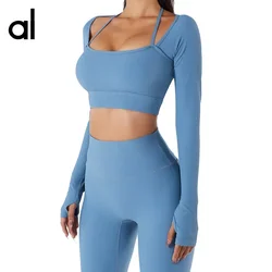 alo Hanging neck long-sleeved tight fitness clothing Slim thin outdoor sports long-sleeved yoga clothing