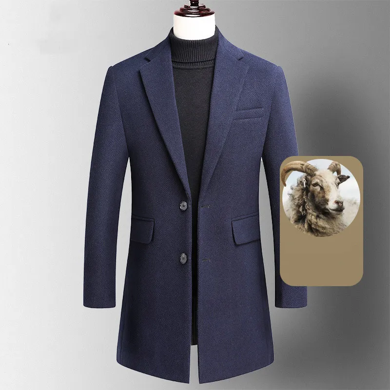 

2022 Fashion Men's Woolen Blends Trench Coats Casual Business Long Wool Coat Men Leisure Overcoat Male Autumn Winter Wool Jacket