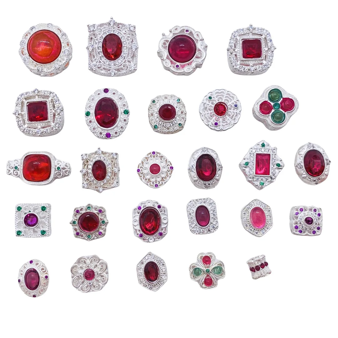 10pcs Copper Plated Silver Inlaid Red Zirconium Spacer Bead Accessories DIY Bracelet Necklace Jewelry Making Beads Wholesale
