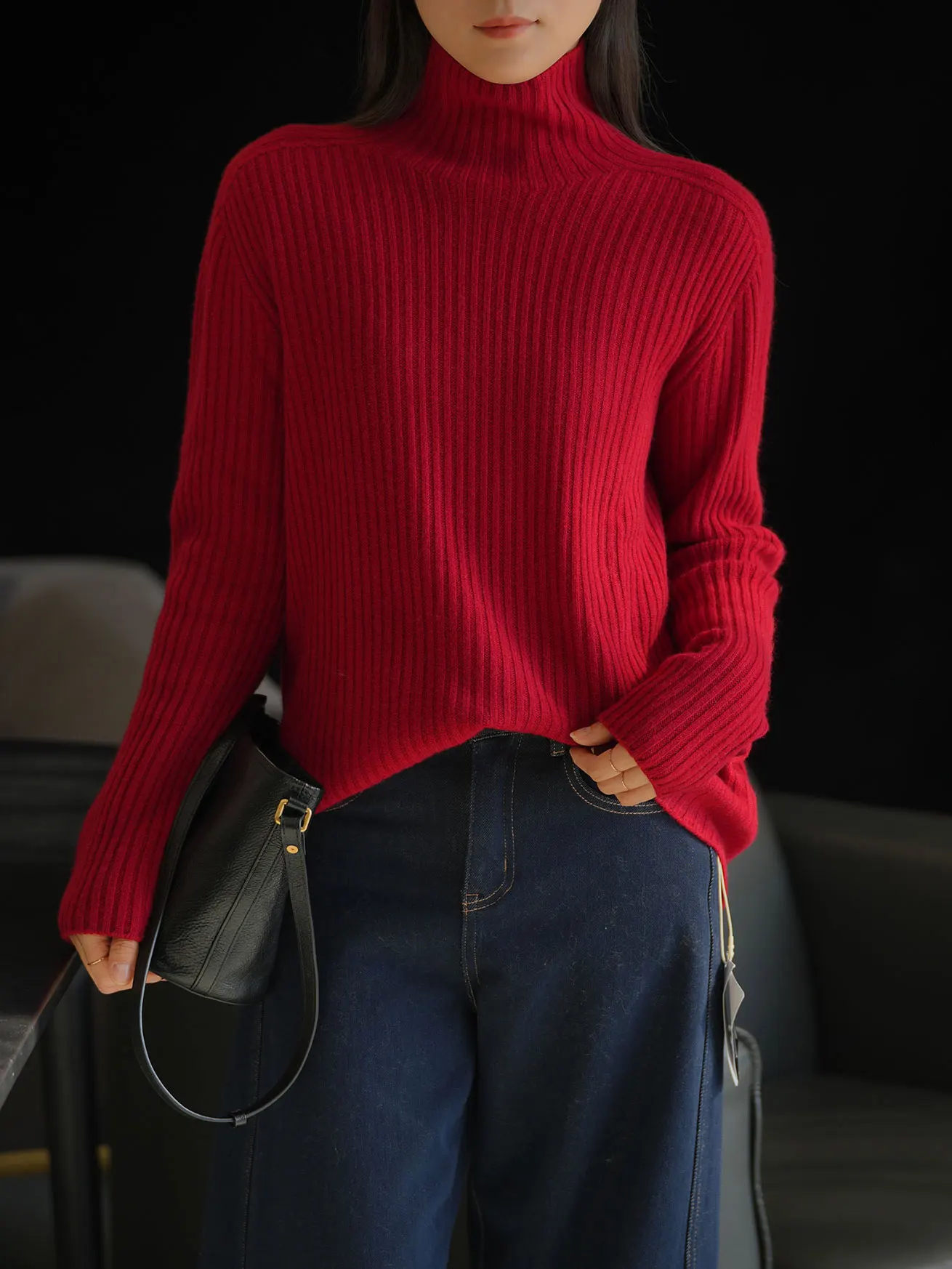 

Red New Year Sle Sl One-Piece 30 Camere Base irt 26-Ply Double-Tead High Ne Sweater Autumn Winter Women's Fas...