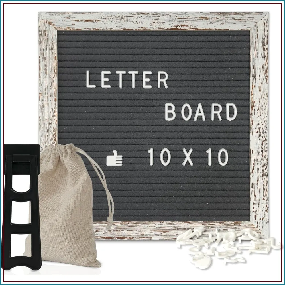 10x10 Felt Letter Board with Stand, Wooden Frame, Grey - 500 Letters Included for Announcements & Messages