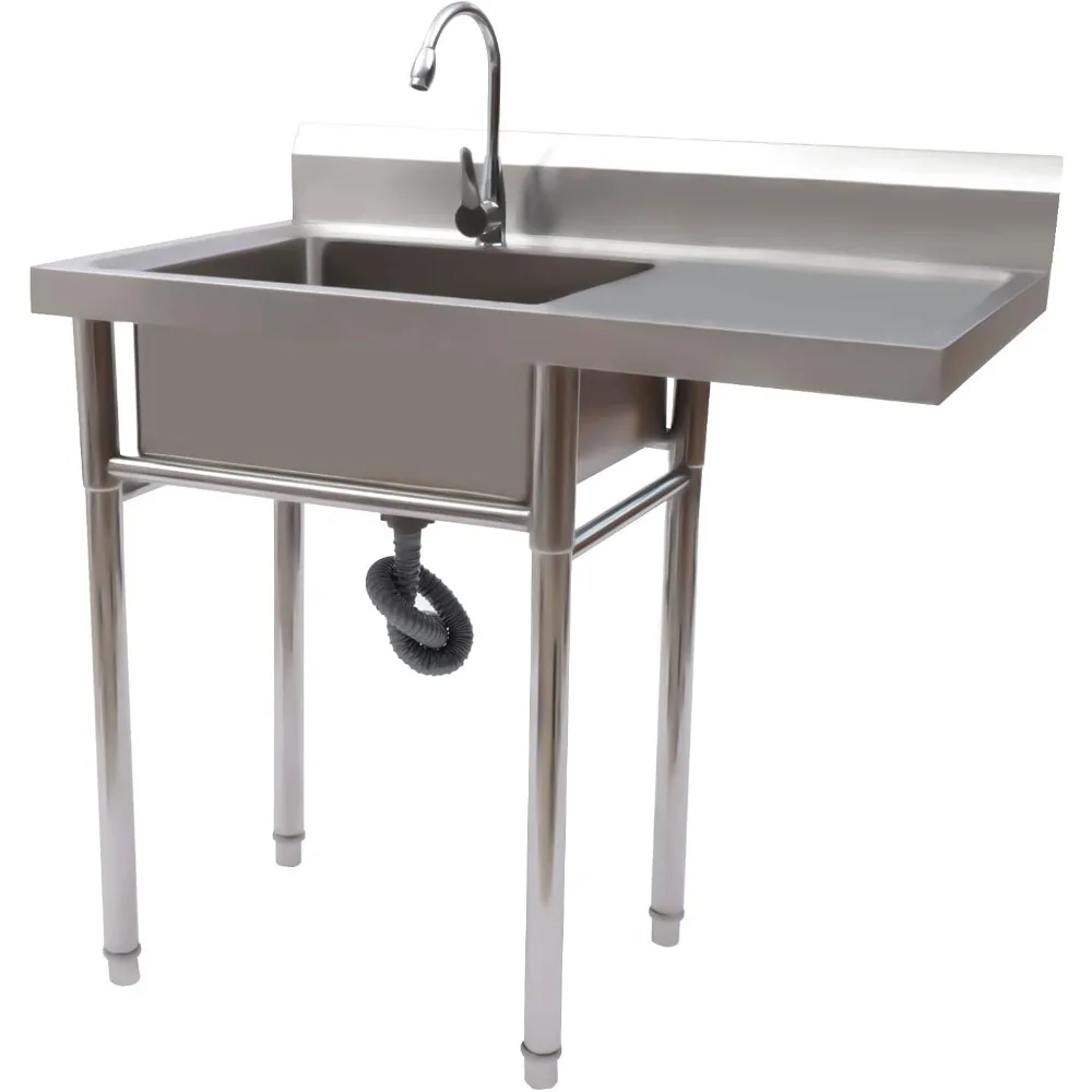 

Отдельно стоящая раковина с одной чашей, набор кухонных мойков для коммерческого ресторана со смесителем и дренажной доской, универсальная мойка для рук с 1 отделением