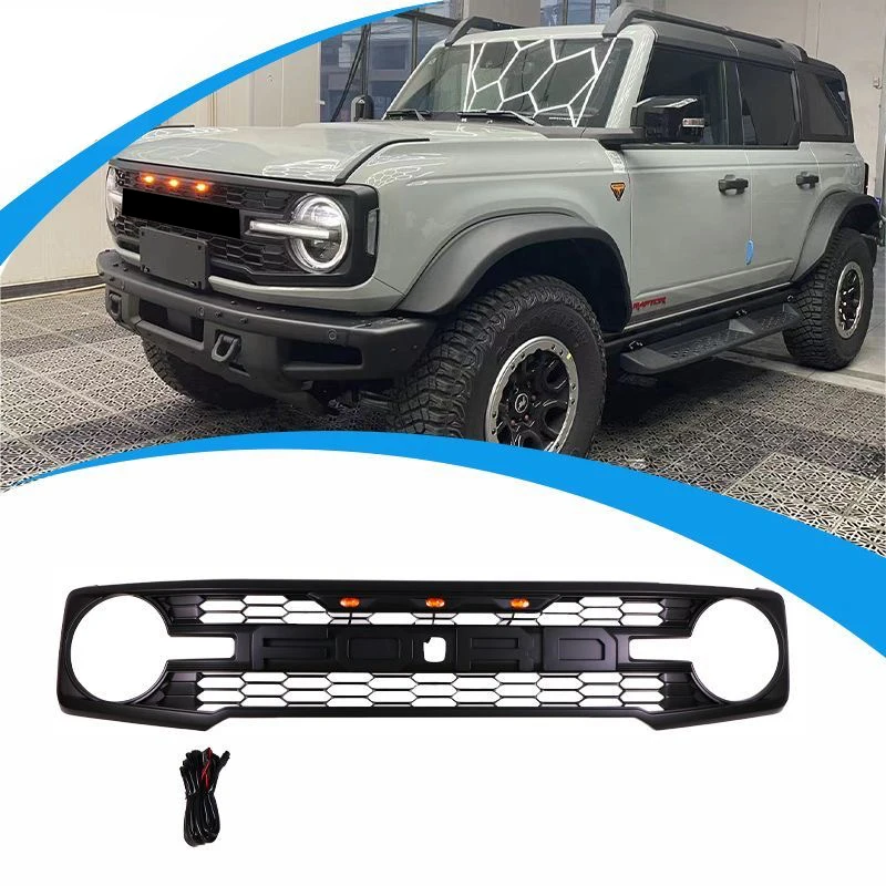 

car front bumper grille upgrade replacement for ford bronco 2021 2022 2023 middle net exterior accessories assembly