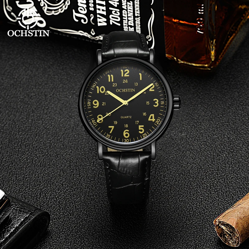 

OCHSTIN Minimalist Men Watch Genuine Leather Military Sports Analog Quartz Wristwatch Decoration Business Man Clock montre homme