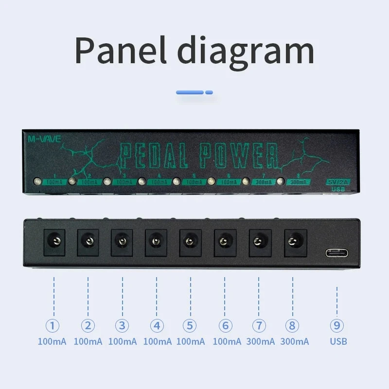 M-vave 기타 이펙트 페달 전원 공급 장치, 8 절연 DC 출력, 5V USB 출력, 9V 보호 기타 액세서리