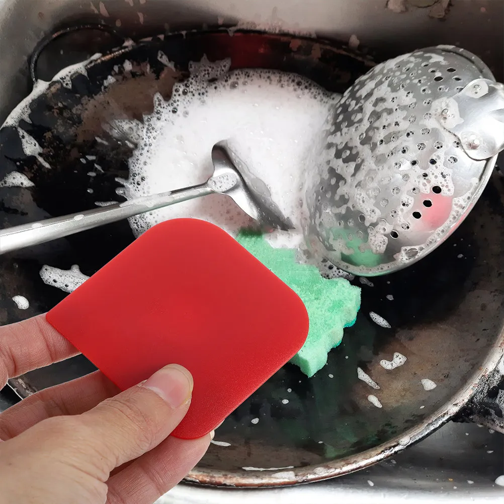 2Pcs Kitchen Scraper Tool Burnt Food Remover Multipurpose Non-Scratch Plastic Scraper Cake Dough Pastry Smoother
