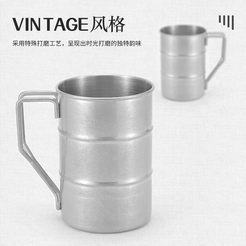 Outdoor 304 Stainless Steel Water Cup, Retro Mug, Camping, Industrial Style, Creative, Fall-Proof, Beer, Cold Drink Cup, A694