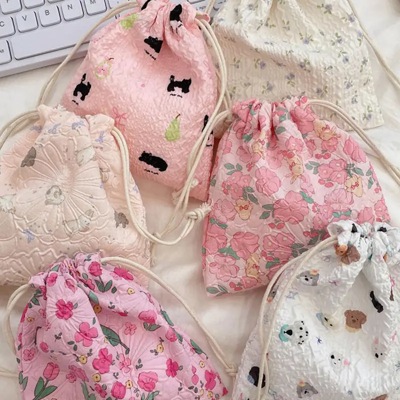 

Cute Small Print Candy Drawstring Storage Bag Package Pouch Reusable Home Sundries Organize Dustproof Sacks Gift
