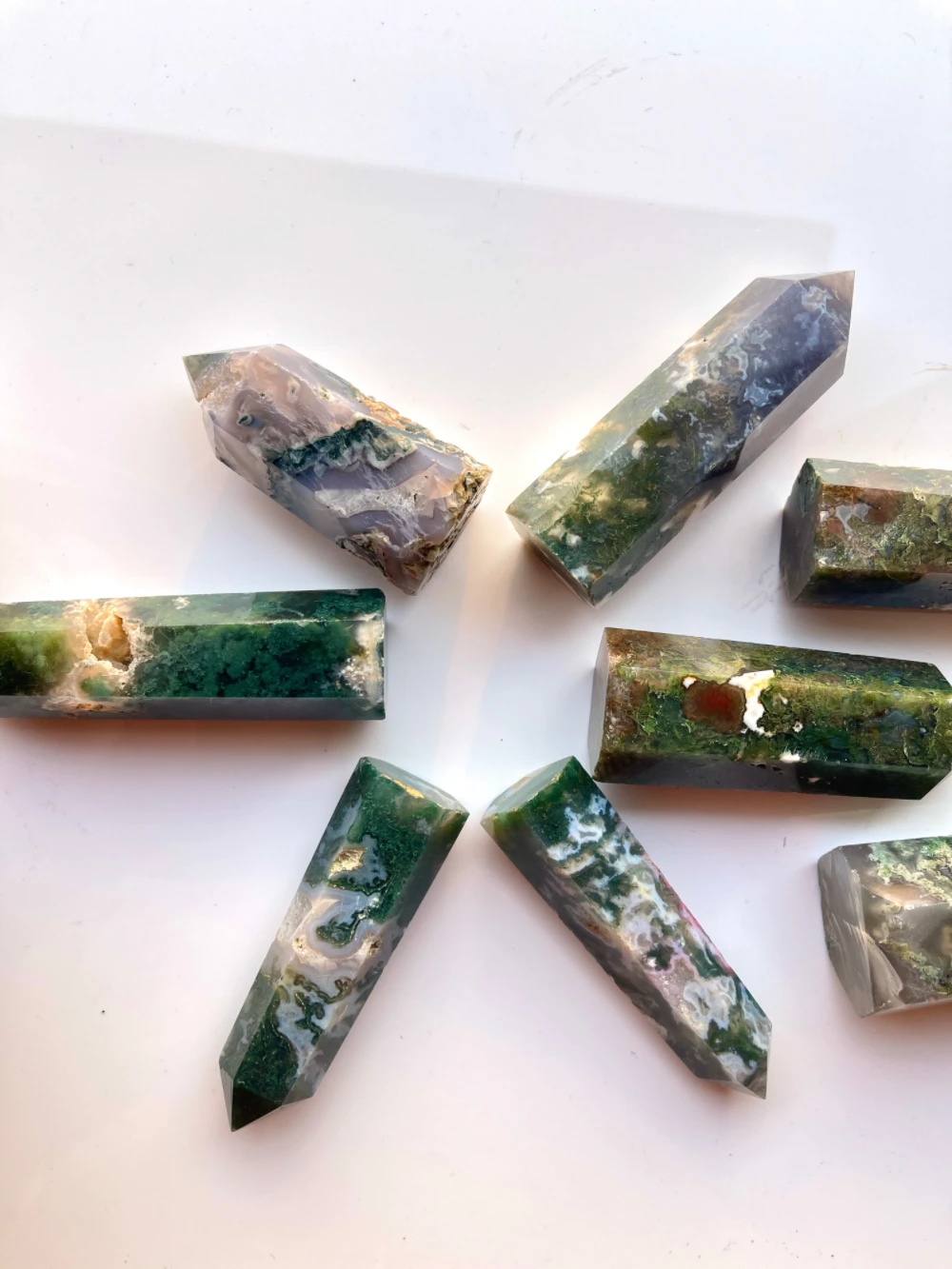 Natural crystal single tip column water grass agate crystal with hole rough stone grinding hexagonal prism energy home decor