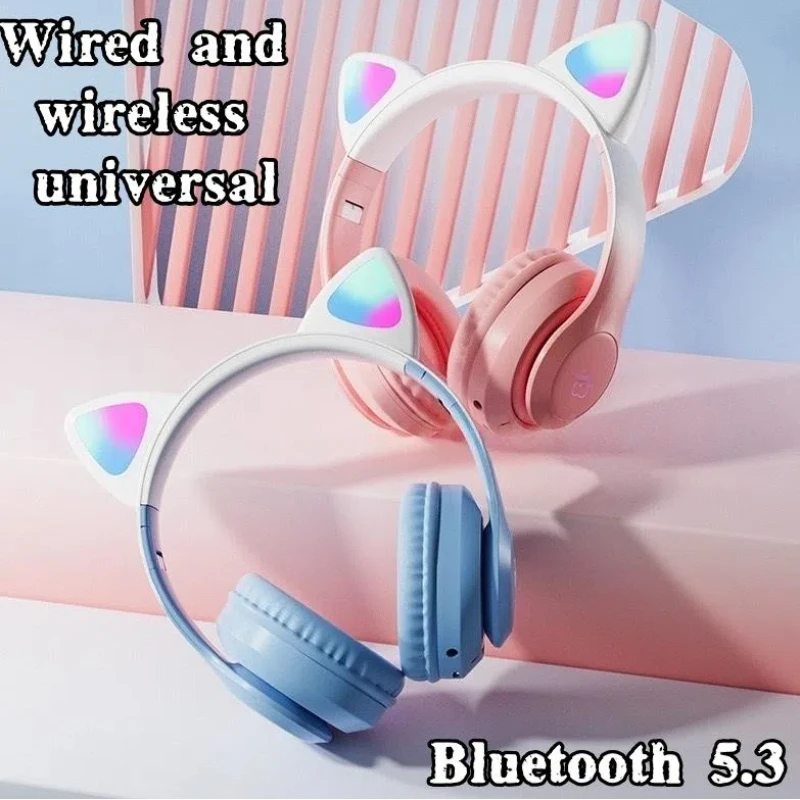 

Cat Ear Surround Sound High Fidelity High Resolution Bluetooth5.3 Gaming Headset with Noise Cancelling Headphones and Microphone