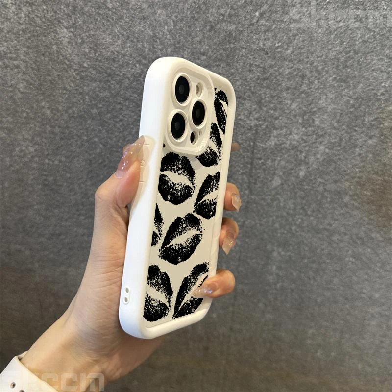 Black And Red Lips Kiss Print Soft Silicone Case For Samsung Galaxy S25 Ultra S24 Plus S23 FE S22 S21 S20 A55 A54 A15 A35 Cover - náhled 4