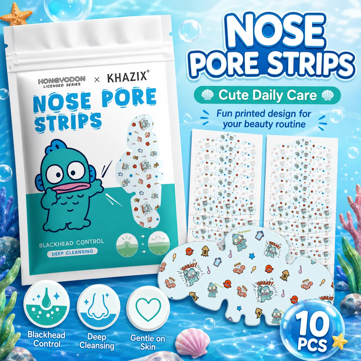 Hello Kitty Cute Nose Patches, 10Hydrocolloid Acne Pads,  Fun Designs, Gentle and Waterproof, Skin-Friendl image 2