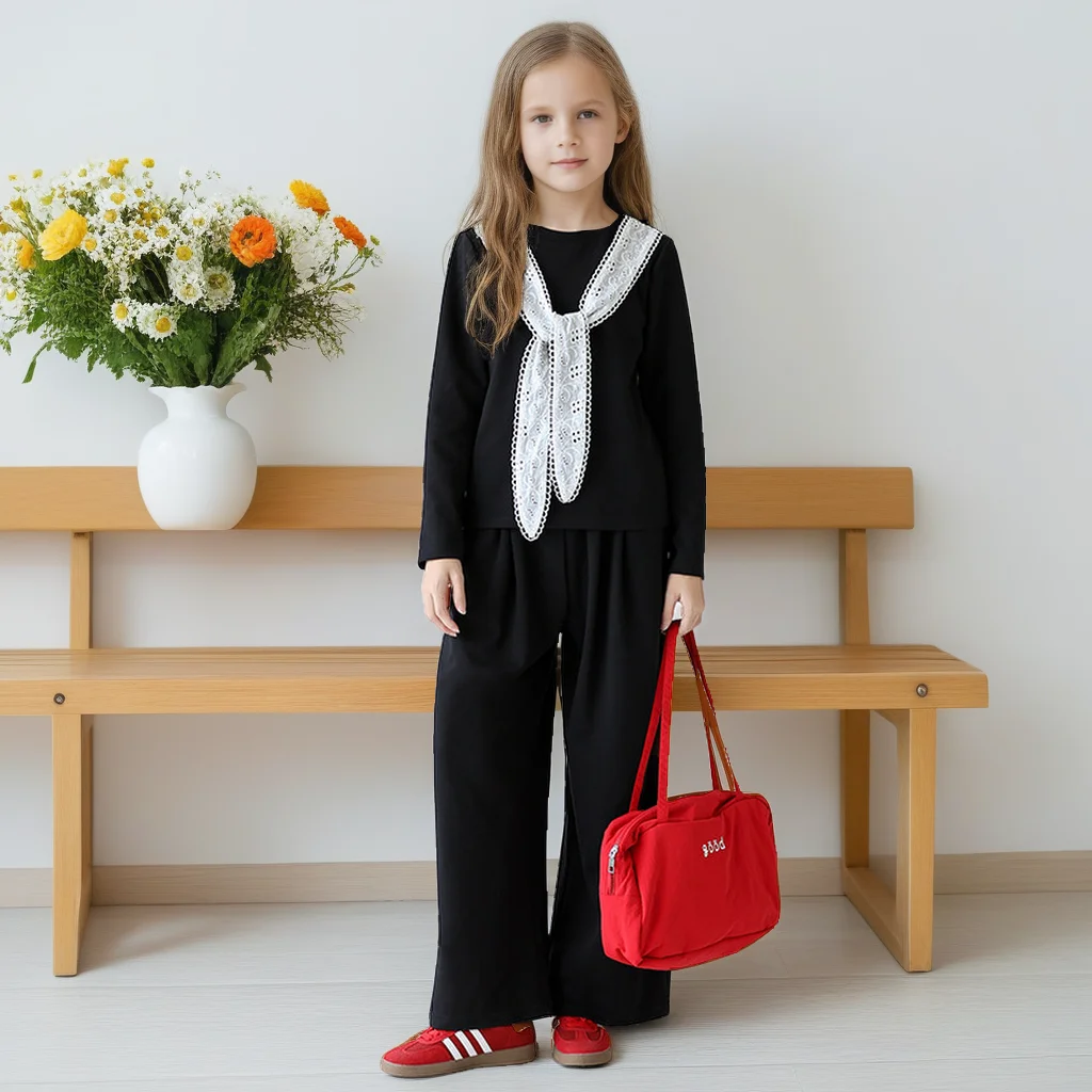 

Girls Sweatshirt Set Autumn Winter Long Sleeve Hoodie Wide Leg Pants 2-Piece Teen Kids Outfit Casual Daily Children Loungewear