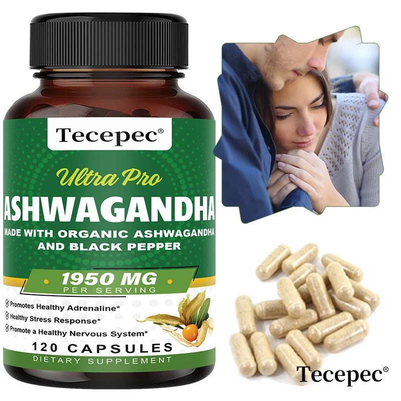 

Organic Ashwagandha Root Extract Capsules 1950mg - Stress Relief & Sleep Support, Improve Mood, Brain Focus & Energy Boost