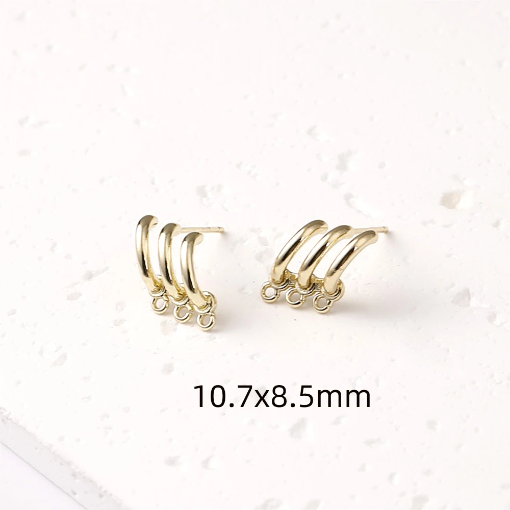 2 Pairs Brass Coated Gold C-shaped Hanging Ear Studs DIY Makes Fashionable Jewelry Semi-finished Product Accessory Materials