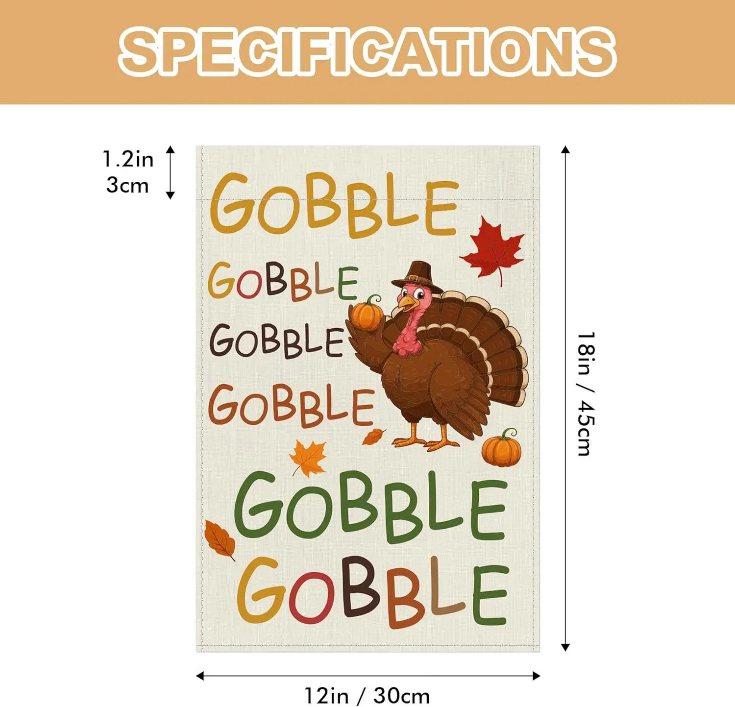 Gobble Turkey Fall Garden Flag 12x18 Double Sided Fall Garden Flags for Outside Happy Thanksgiving Autumn Pumpkins Turkey De EEZ
