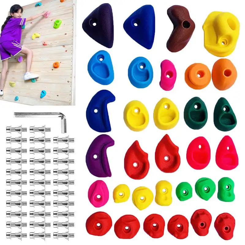 

Climbing Holds 32PCS Multi Size Indoor Rock Climbing Wall For Kids Sturdy Rock Climbing Playground Equipment For Indoor And