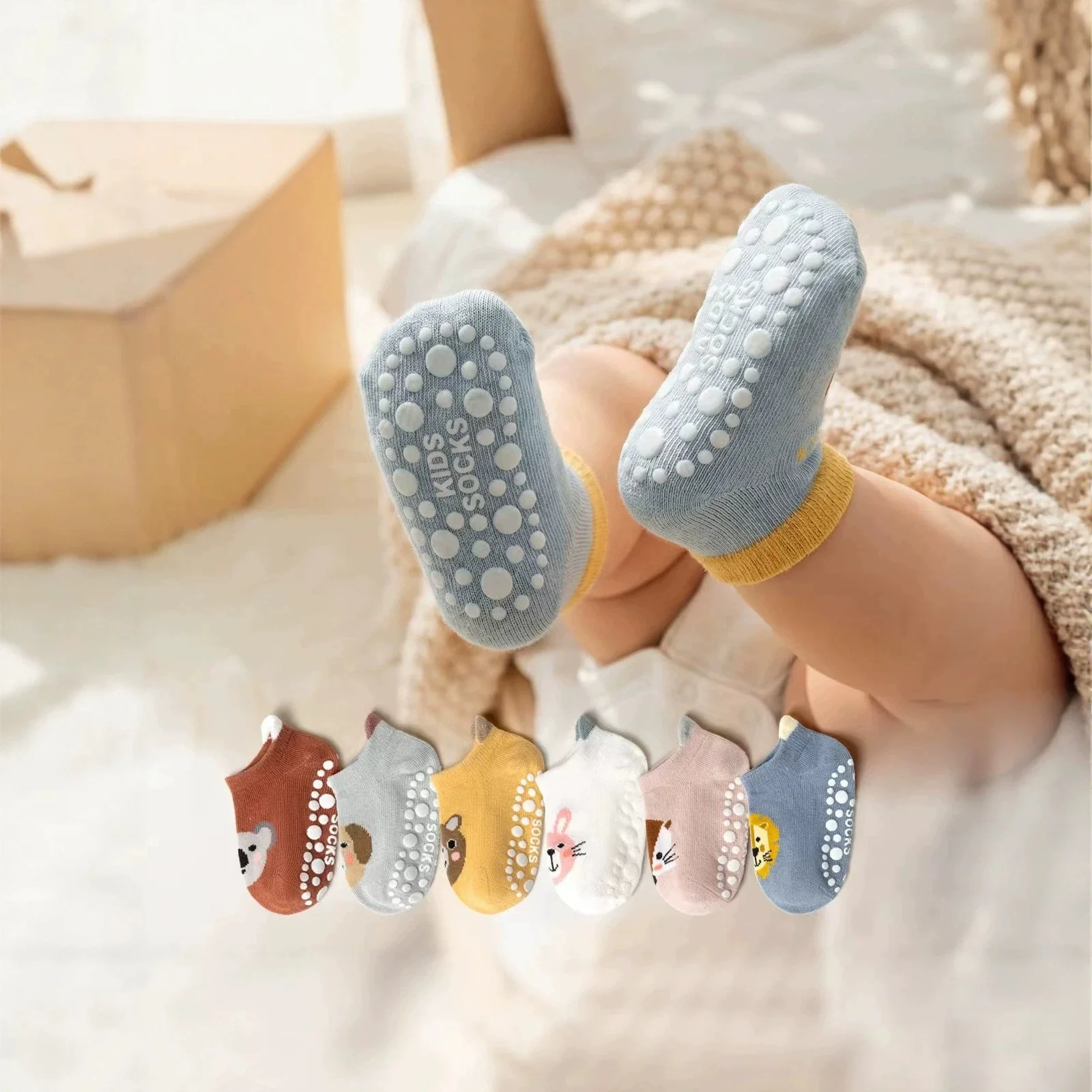 Autumn Baby Anti-Slip Floor Socks Cute Animal Print Toddler Short Socks Soft Breathable Non Slip Grip Kids Walking Socks 0-3Y