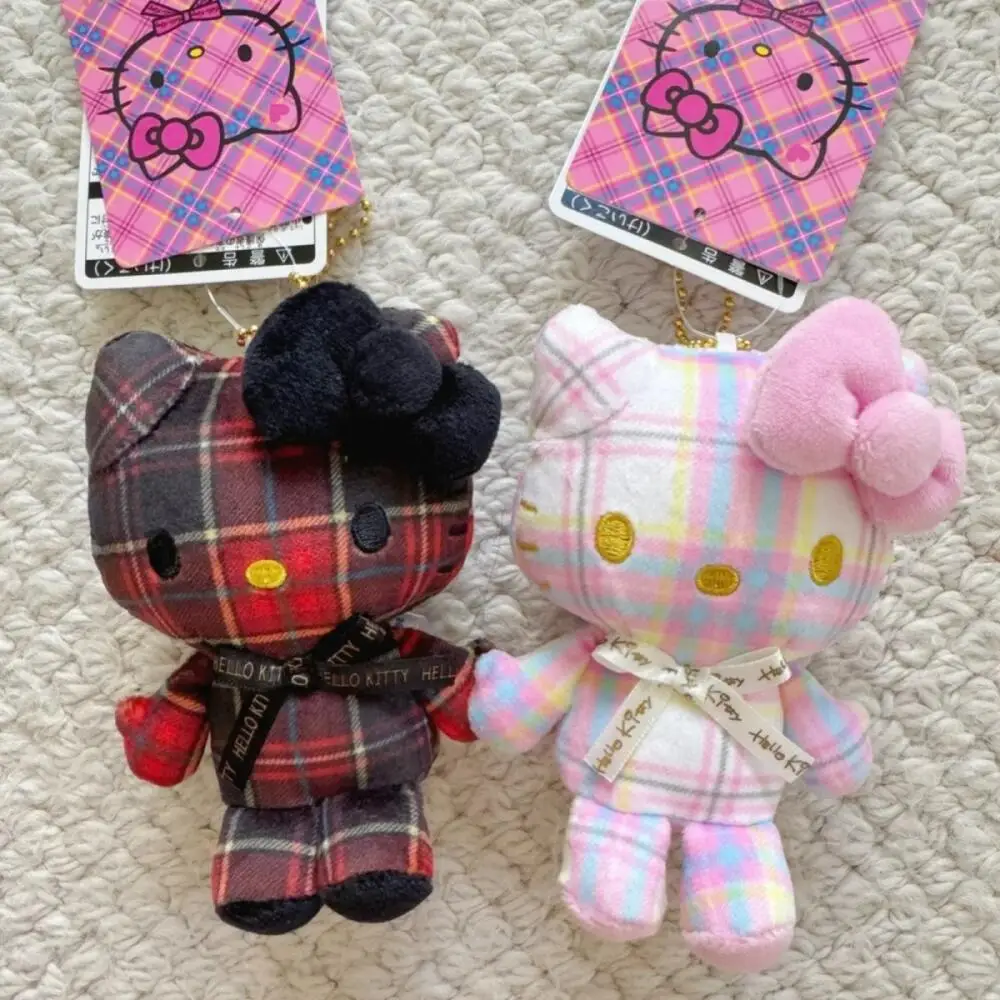 

11Cm Sanrio Diamond Grid Pattern Series Hello Kitty Plush Fill Keychain Decoration Backpack Hanging Ornaments Girl Festival Gift