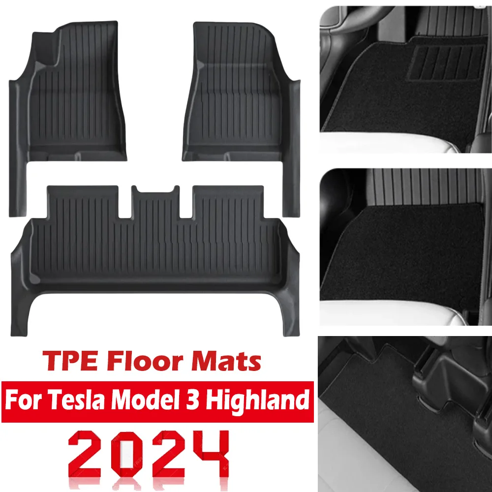 

For Tesla Model 3 Highland 2024 TPE Floor Mats,With Door Sill Protector Full Cover All Weather Cargo Liners Accessories