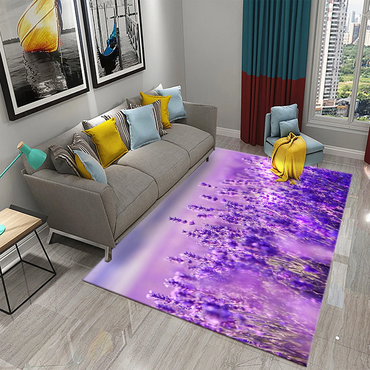 Purple Lavender Flowers Carpets Romantic Sea of Flowers Rugs for Bedroom Home Floor Rug Bathroom Entrance Doormat Non-slip Rugs