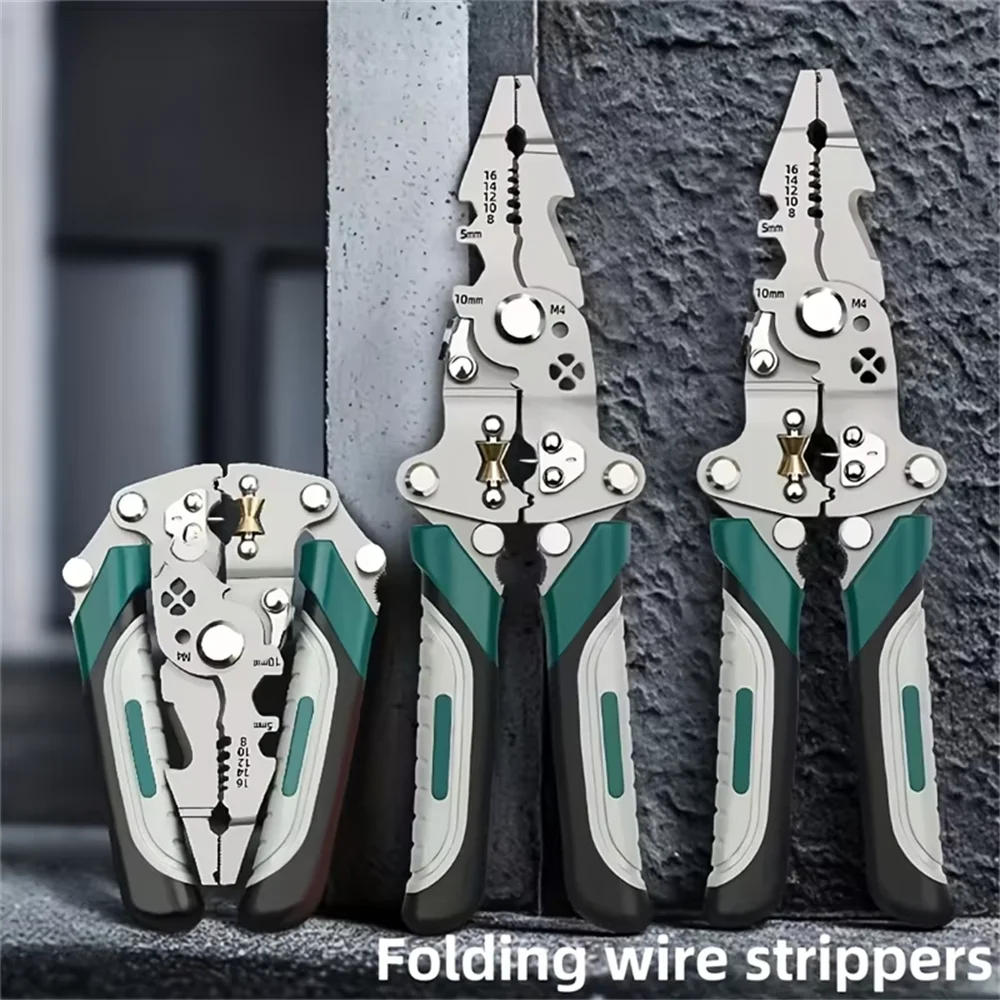 18 In1 Foldable Wire Stripper Multifunctional Plier With Crimper Cutter Shearing Screw Gripping For Electric Cable Portable Tool