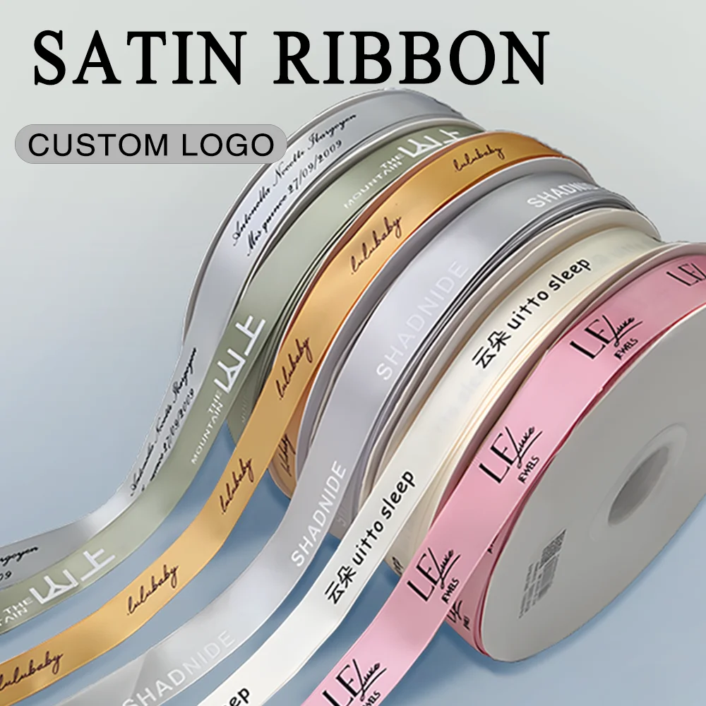 Custom  Flat Print  Ribbon Personalized Logo Polyester Ribbon Wedding Birthday Satin Ribbons Decoration Crafts Fabric