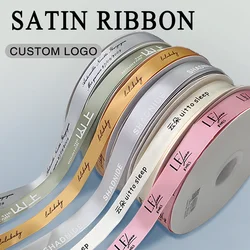 Custom Flat Print Ribbon Personalized Logo Polyester Ribbon Wedding Birthday Satin Ribbons Decoration Crafts Fabric