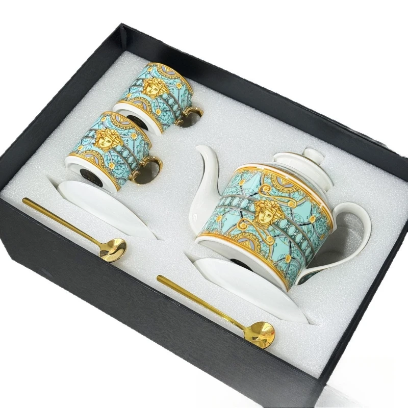 

European light luxury Medusa tea set 7-piece round mouth double cup saucer afternoon tea set coffee set