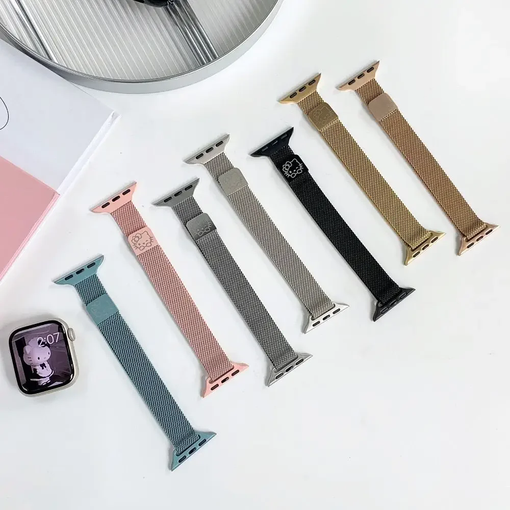 Sanrio Hello Kitty correa de metales para Apple Watch Band 38/40/41/42/44/45/49mm IWatch Apple Watch 8 7 6 5 SE pulsera de lujo de Anime