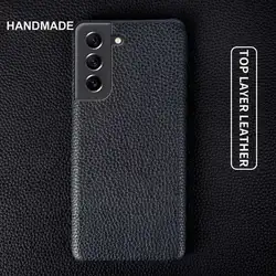 For funda Samsung S21 FE Case Litchi pattern Genuine Leather Cases for Galaxy S24 S21Ultra S22 Plus phone Cover Coque capa