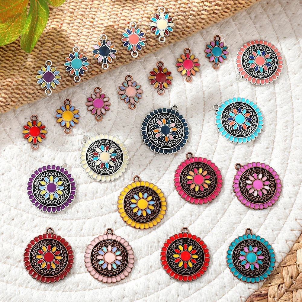 10pcs Bohemia Drip Enameling Charms Pendants Connectors for DIY Jewelry Making Women Earrings Findings Components Accessories