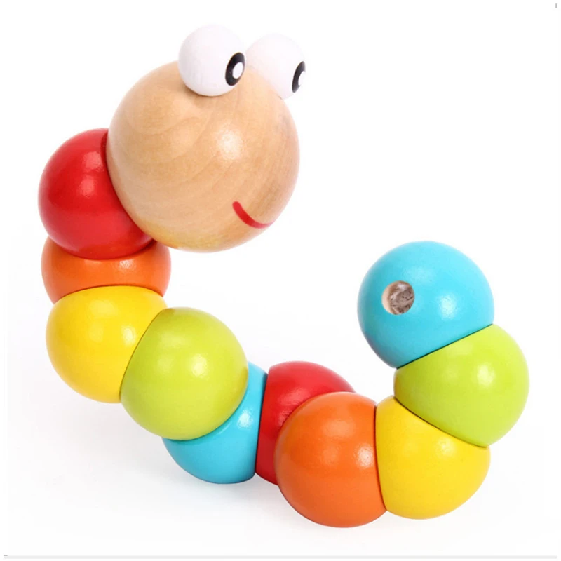 Wooden Color Simulation Caterpillar Children Educational Toys Colour Shape Cognition Finger Training Montessori Toy Gifts TMZ