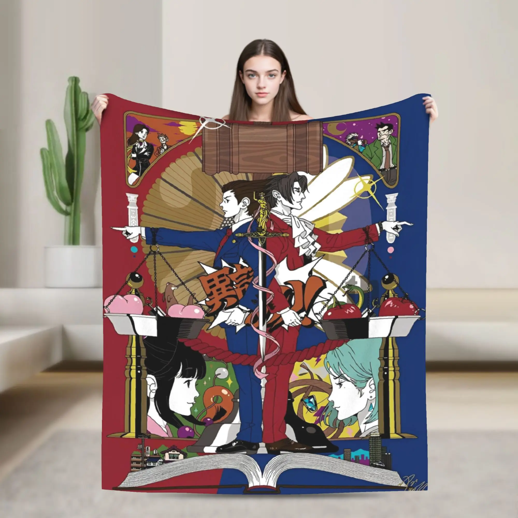 Phoenix Wright Ace Attorney Flannel Blankets Game 90s Custom Throw Blanket for Bed Sofa Couch 150*125cm Rug Piece