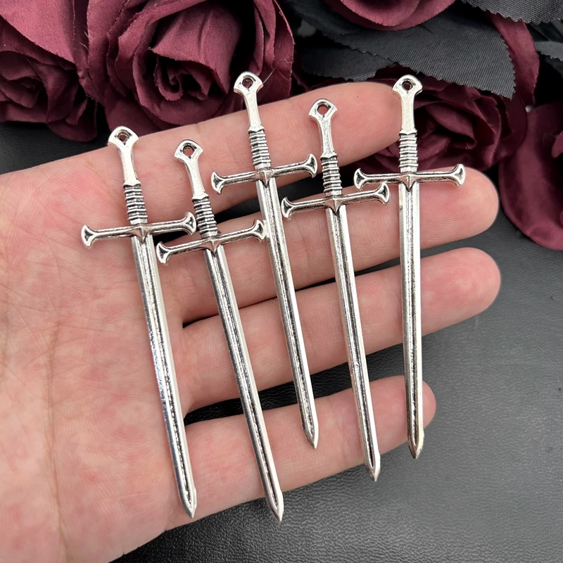 5pcs 80x22mm 3D Zwaard Connector Hangers Bedels Sieraden Maken DIY mannen WomenNecklace Armband Handgemaakte Ambachten accessoires