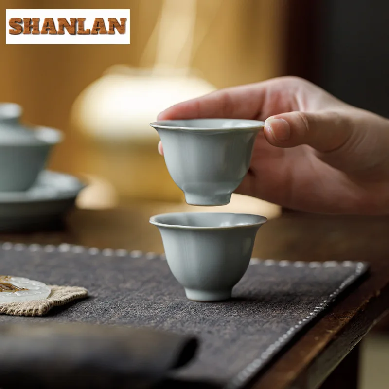 

2 шт./лот, ручная работа, небесно-голубая чашка с лепестками Ru, бутик, чайная чаша, кувшин, чайная дегустация, чашка для медитации, Jianzhan Master Cup, набор для чая, 45 мл