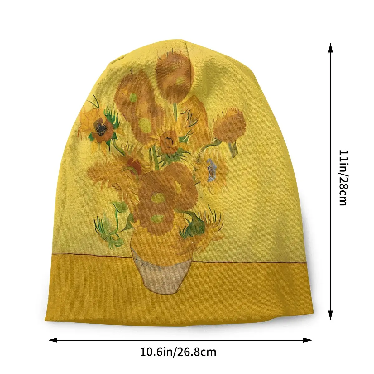 Sunflower Plant Thin Skullies Beanies Caps Vincent Van Gogh Famous Painting Yellow Hat Sport Sports Bonnet Hats for Men Women