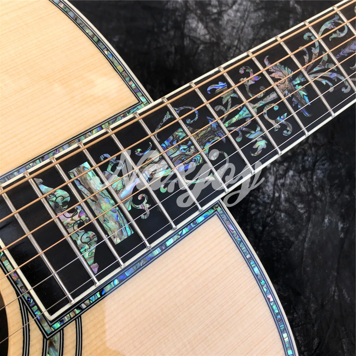 Solid Wood Acoustic Guitar 41 Inch Spruce Rosewood Body Abalone Flowers Fingerboard Guitarra