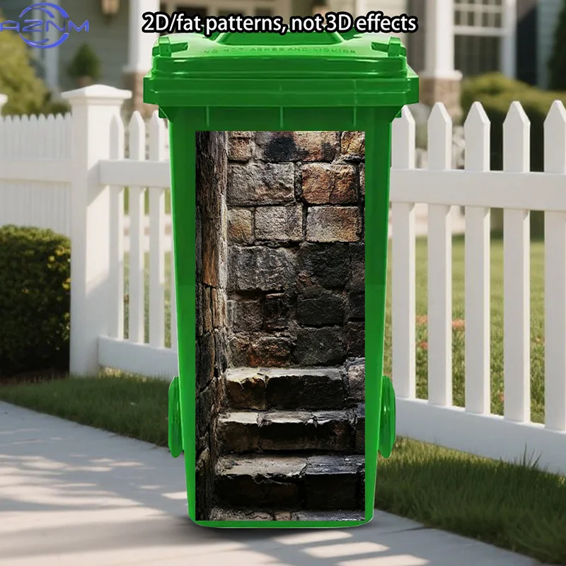 Ancient Structure Stickers Decoration, Stone Texture Stickers, Dim Lighting Trash Can Stickers, Weathered Steps Trash Can Deca