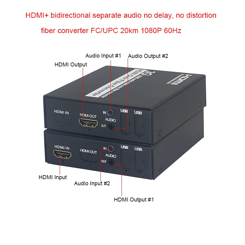 Vidéo H-DMI non compressée et audio 1-ch au convertisseur optique de médias de fibre H-DMI au récepteur d'émetteur avec l'entrée audio externe