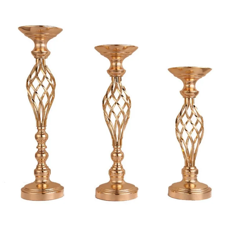 Metal Flowers Vase Candle Holder Gold Plated Twisted Iron Candlestick Wedding Candelabra Home Decoration