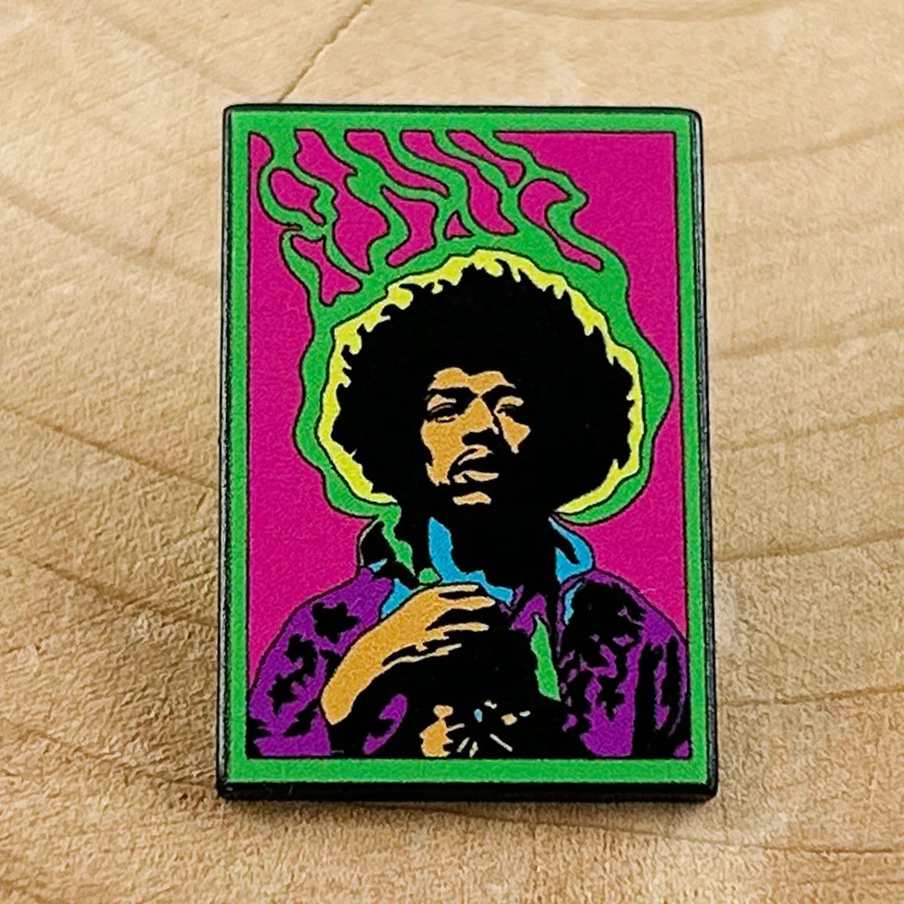 Rock Singer Jimi Blacklight-Poster Badge Vintage 60s Greatest Electric Guitarist Enamel Pin Rock Punk Hip-Hop Jewelry Gift