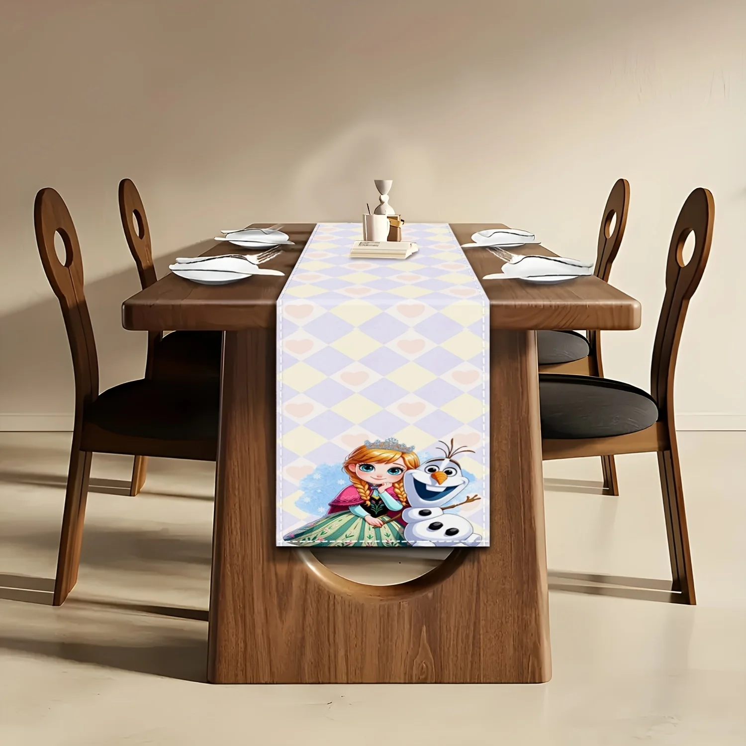 1 Piece Disney Elsa Frozen Modern Table Runner with Cartoon Print, Suitable for Various Home Styles