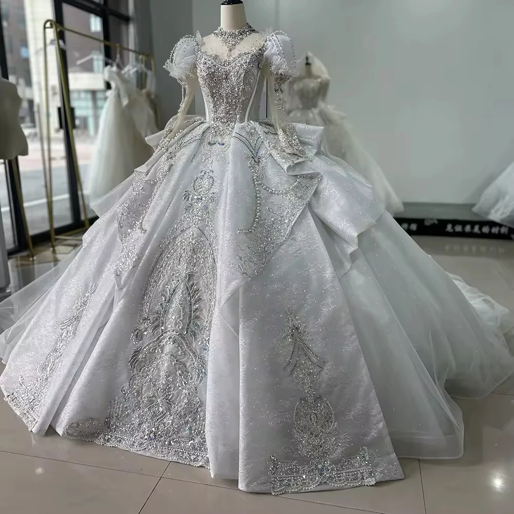 Hochzeitskleid Damen 長袖恋人のウェディングドレス鍵穴バックリボンビーズクリスタル刺繍夜会服のブライダルドレス