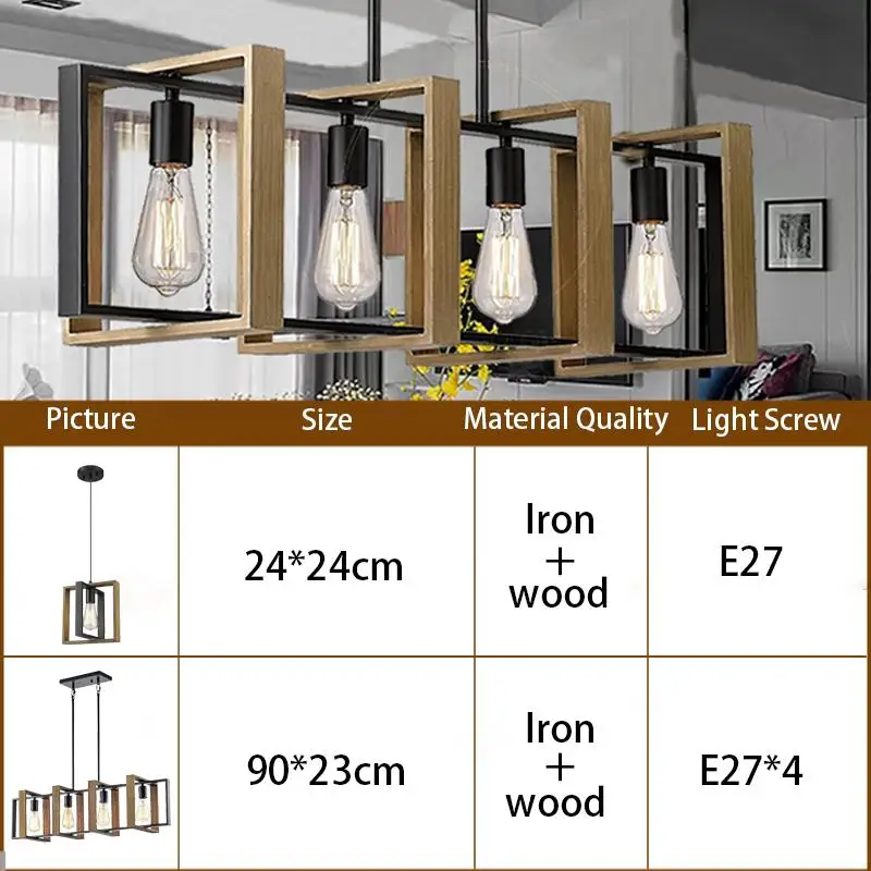 Винтажный подвесной светильник В индустриальном стиле, железная лампа с 4 головками из массива дерева для столовой, ресторана, осветительный прибор