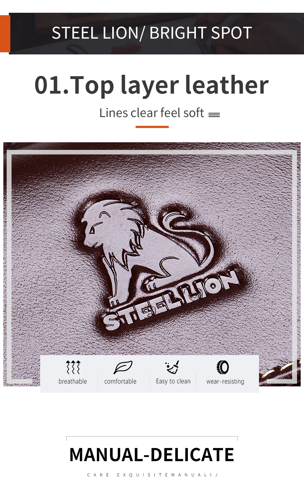 STEEL LION Herren-Umhängetasche aus Rindsleder, lässige Sporttasche, horizontale Handytasche aus echtem Leder – Detail 3