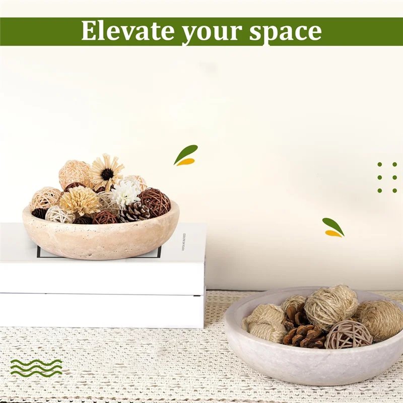 

Travertine Decorative Bowl For Home Decor - Modern Centerpiece For Entryway Or Kitchen-ABQU